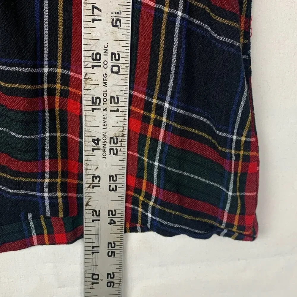 Loft size small red Plaid puff sleeve shirt button back holiday